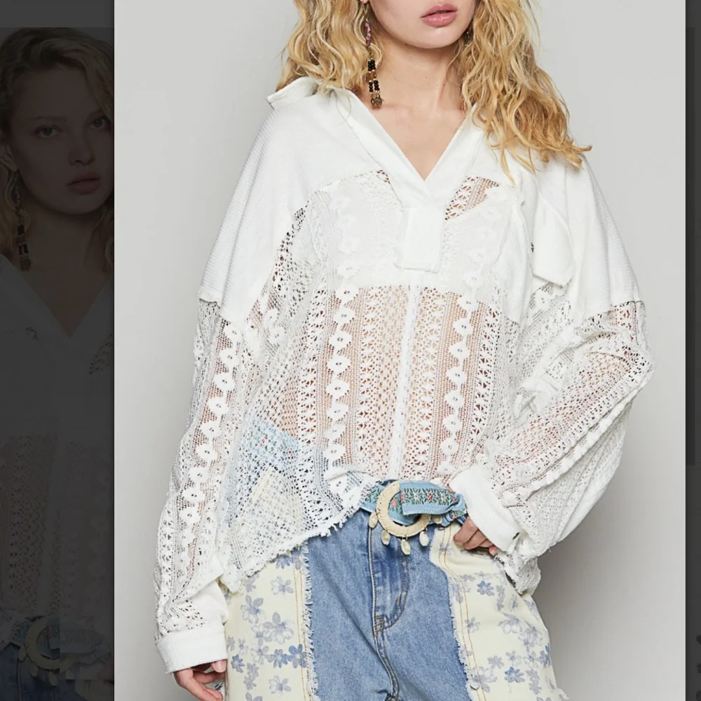 POL “ Paris 2” POL Relaxed Fit Johnny Collared Lace Detail Shirt Top SR21